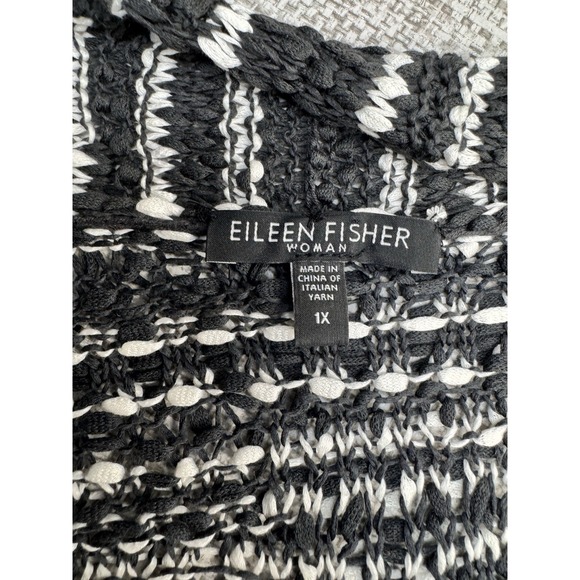 Eileen Fisher 100% Cotton Knit Cardigan Sweater Black White‎ Textured Size 1x - Picture 12 of 14